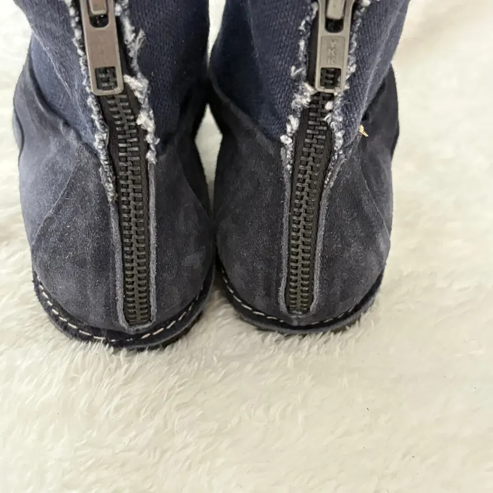 Dusica Dusica Italian Oxford Boots 7 Navy Blue Leather Suede Ankle Booties Zip